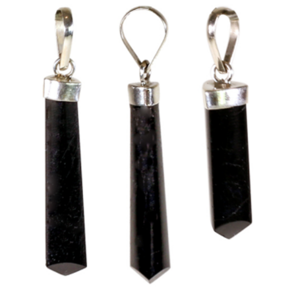 Zwarte Toermalijn spiraal hanger verzilverd, trommelsteen, circa 2 cm