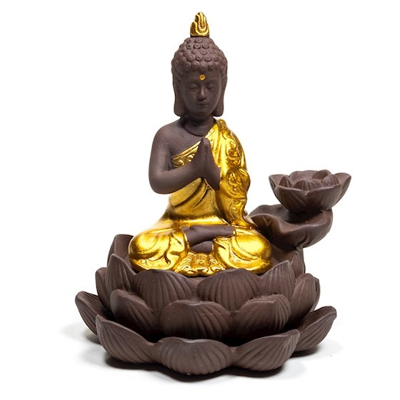 Backflow Wierookbrander Houder Handgemaakte Keramische Rook Waterval Wierookbranders Boeddha met 10 Kegels voor Thuis Yoga Kantoor Aromatherapie Ornament (Zen
