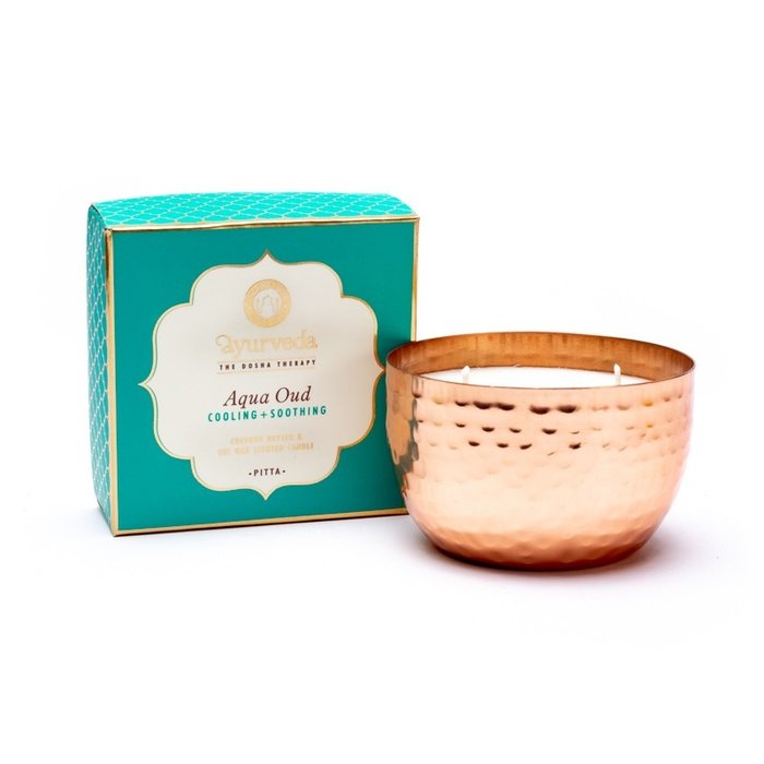 Pitta aqua oud geurkaars met 2 lonten in pot