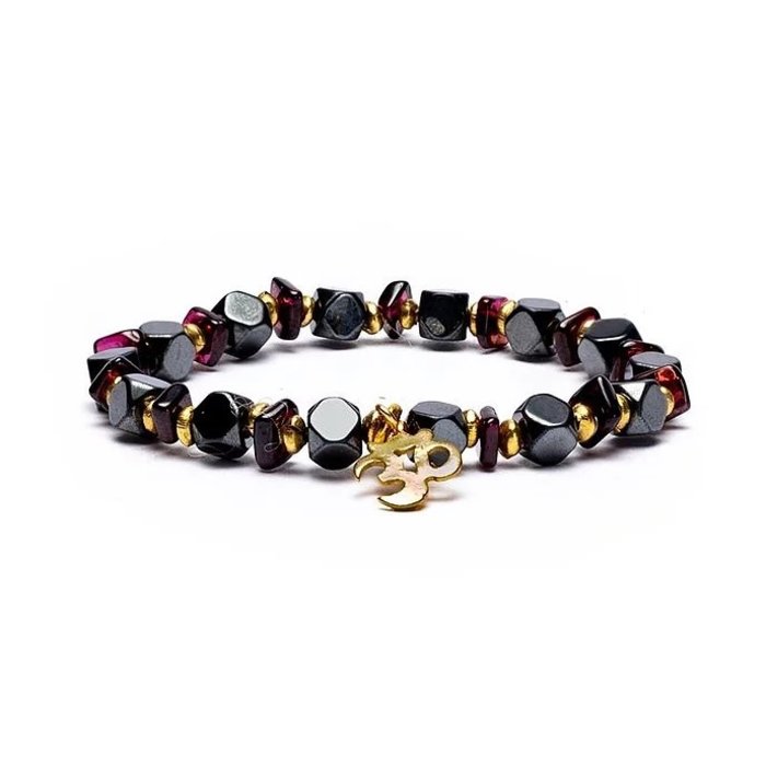 Armband hematiet granaat facet met ohm elastisch