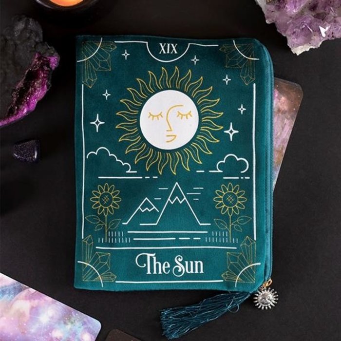 Tasje met rits met afbeelding van de tarotkaart zon