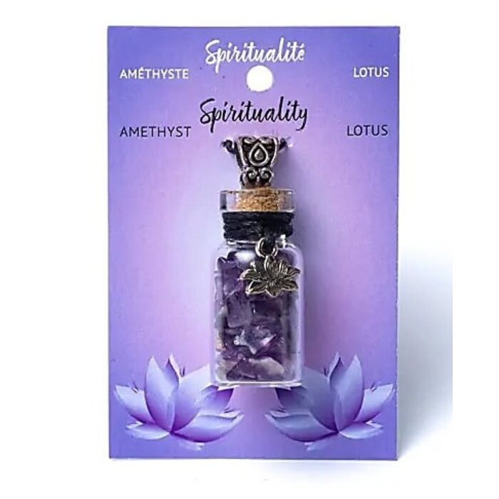 Geschenkflesje aan koord met amethist en lotus