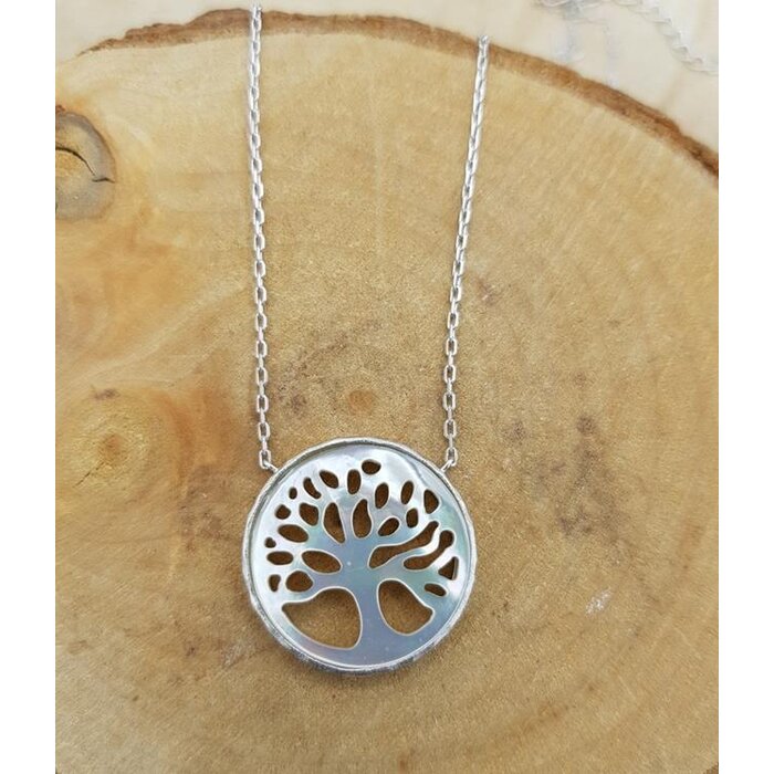 Levensboom zilver met collier