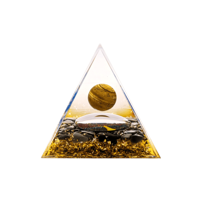 Orgonite Piramide  Tijgeroog & Zwarte Obsidiaan Tree of Life