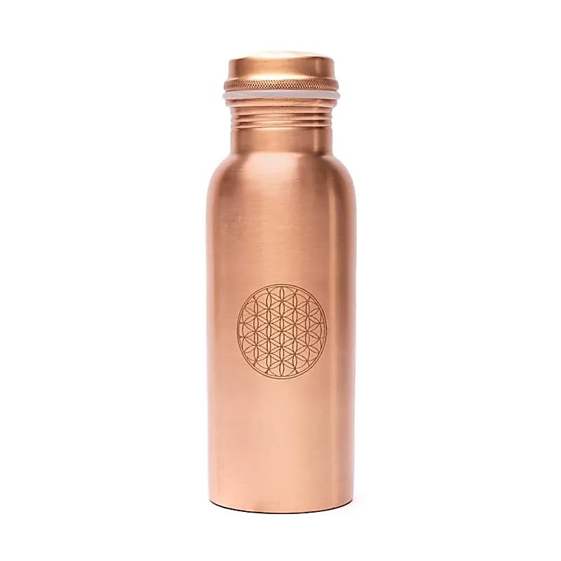 Puur koperen waterfles glad gepolijst ± 950 ml (zware uitvoering