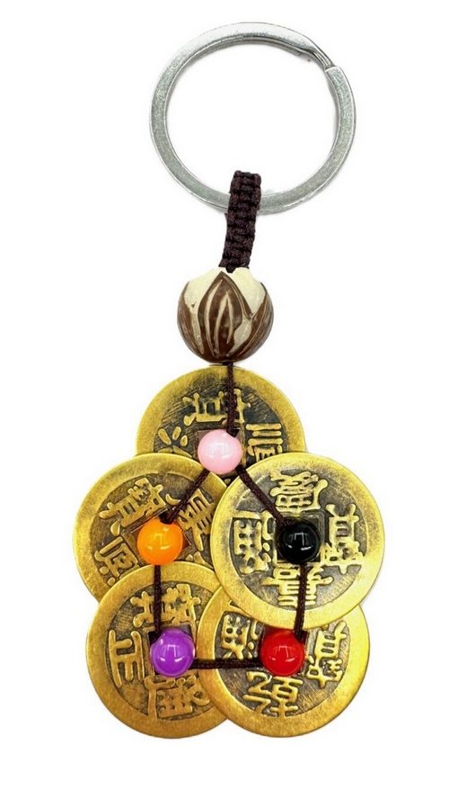 qbodp 2 stuks metalen sleutelhanger hanger,Feng Shui vijf keizer munten toren charme vintage ornament sleutelhanger accessoires voor tas portemonnee autosleutel, A, Eén maat