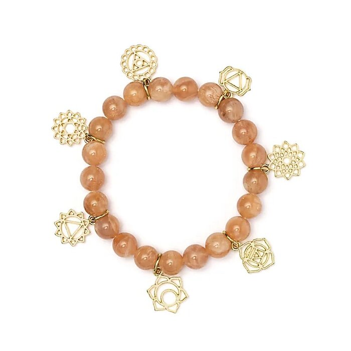 Bedelarmband met chakra-symbolen Zonnesteen