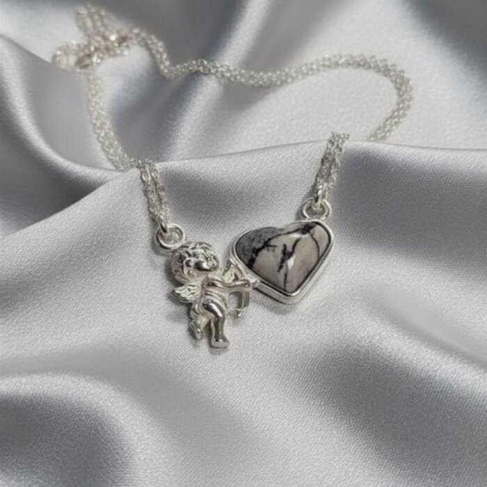 Halsketting Sterling Zilver Engel met Hartje