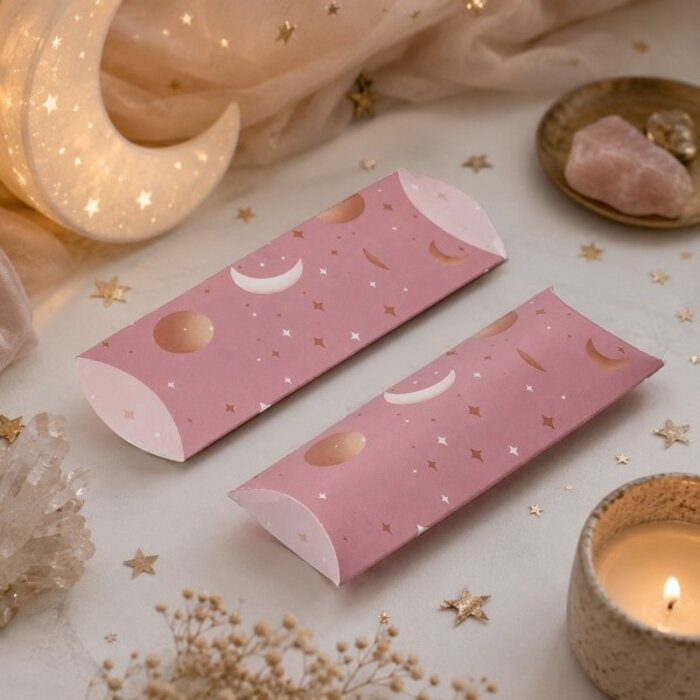 Geschenkverpakking roze maan en sterren 12 x 6 cm