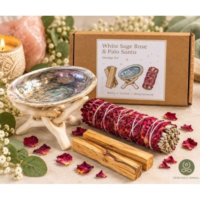 Smudge set witte salie, roos & Palo Santo