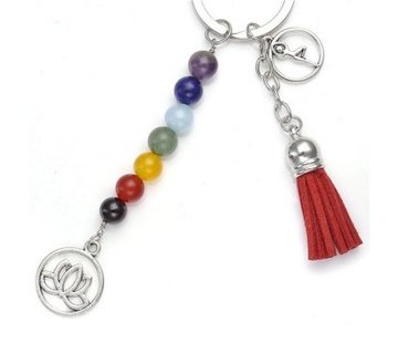 Sleutelhanger yoga lotus met chakra edelsteentjes