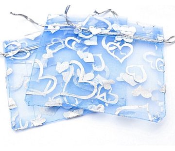 Organza zakje hart blauw 7,5 x 10 cm