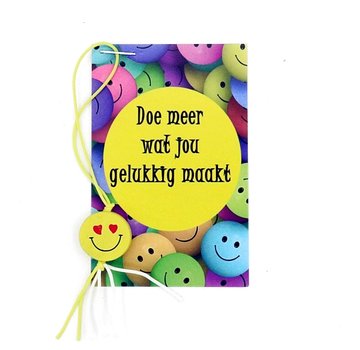 Kaartje met smiley gelukspoppetje -Doe meer wat jou gelukkig