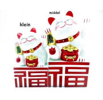 Lucky Fu Cat Wit met Beweegbare Arm klein
