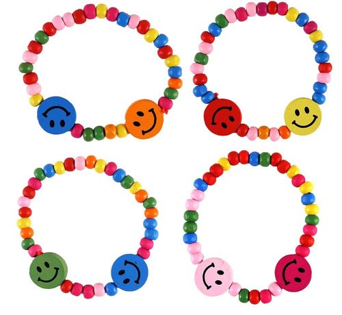 Houten Smiley Armband | Kleurrijke Kralenarmband