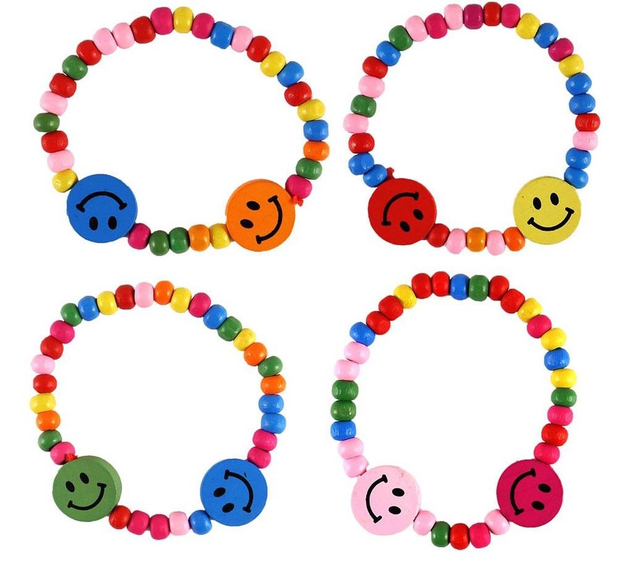 Houten Smiley Armband | Kleurrijke Kralenarmband