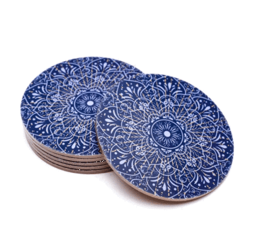 Mandala onderzetters donkerblauw set van 6