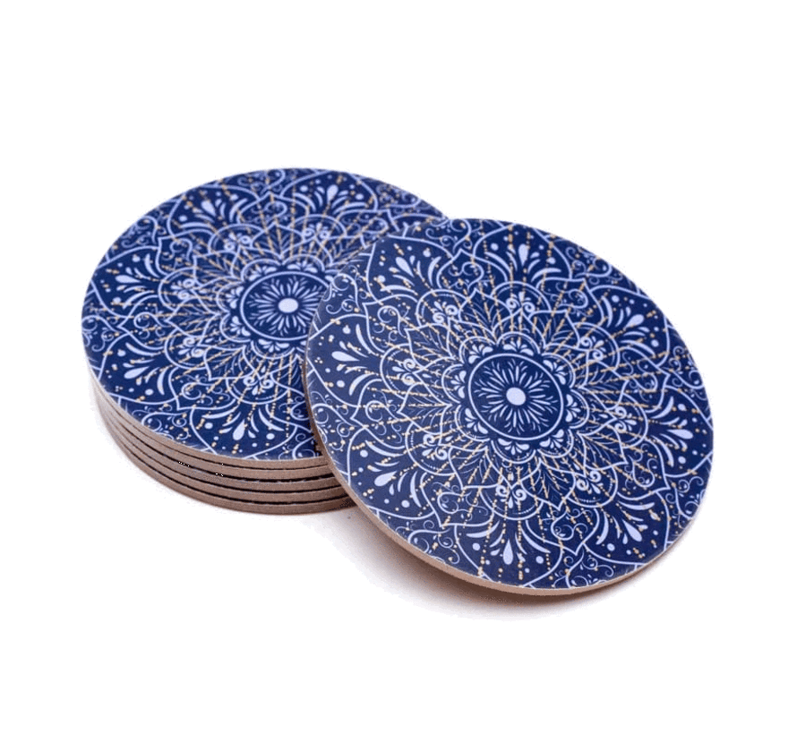 Mandala onderzetters donkerblauw set van 6