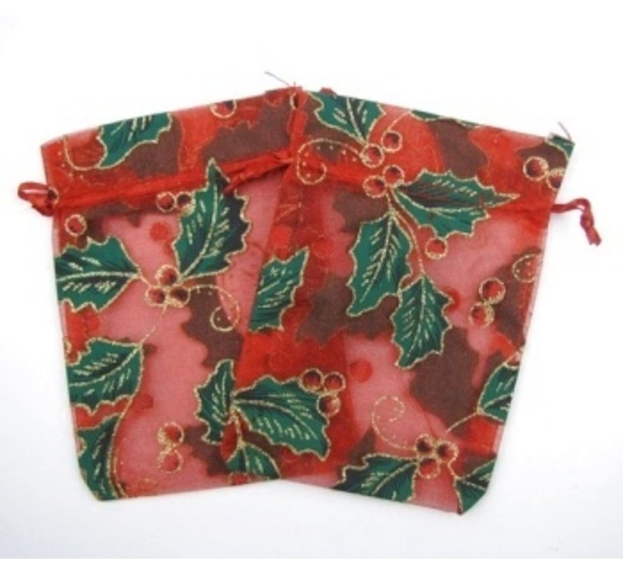 Organza zakje rood hulst en besjes  groot