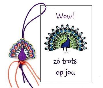 Kaartje met pauw - Zo trots op jou