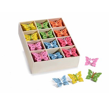 Gekleurde houten vlinders 12 stuks