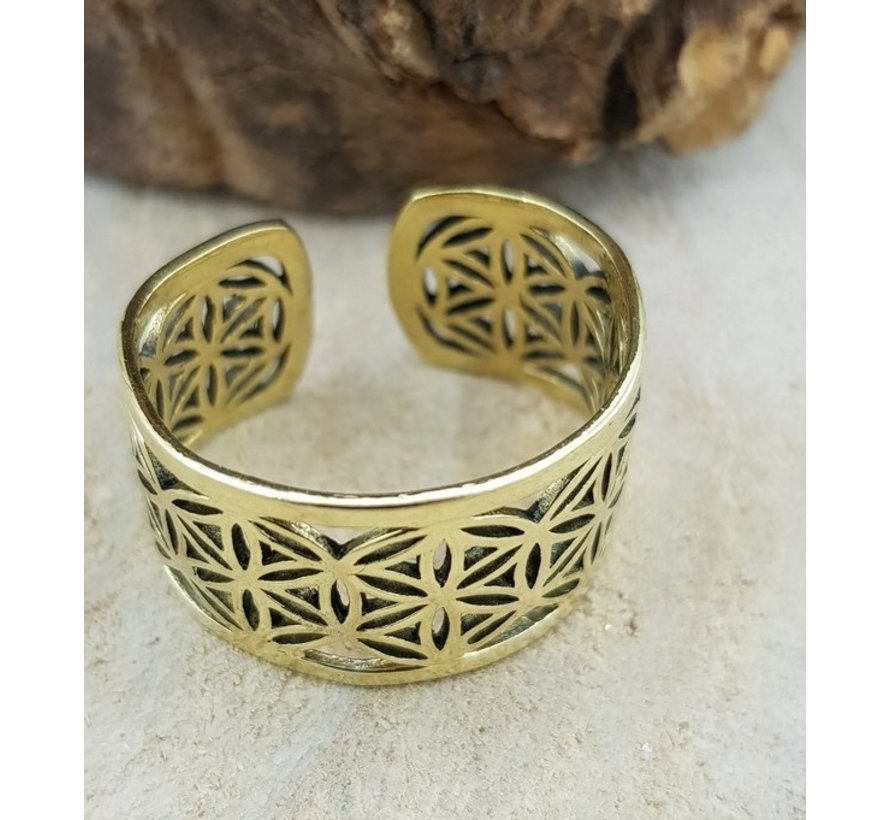 Flower of life ring brons