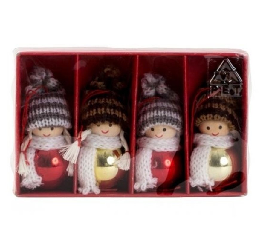 Kerstbal kerstfiguren 4 stuks