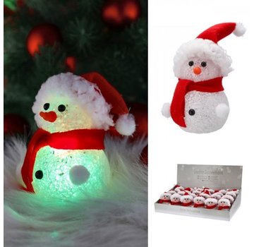 Sneeuwpop met LED licht 12 cm