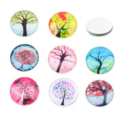 Mix glas plakstenen/cabochons rond met boom 10 stuks