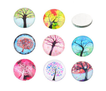 Mix glas plakstenen/cabochons rond met boom 10 stuks