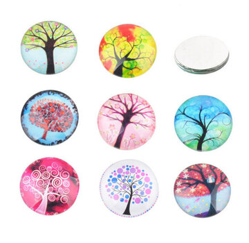 Mix glas cabochons rond met boom 10 stuks