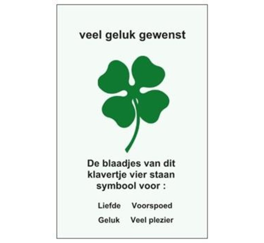 Geluksmuntje Klavertje vier met kaartje