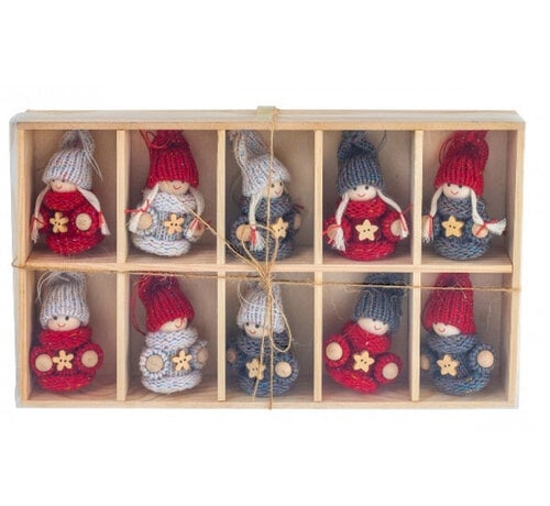 Houten kerstpoppetje met gehaakte jurk 10 stuks