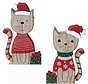 Houten kerst kat met kerstmuts