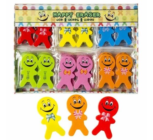 Smiley poppetjes gummen - set van 2 gummen