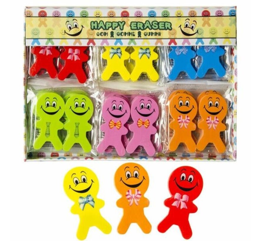 Smiley poppetjes gummen - set van 2 gummen