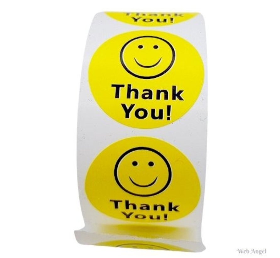 10 Smiley Stickers met "Thank You!" Tekst - 2,5 cm