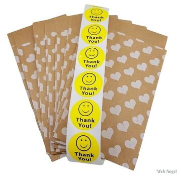 10 Cadeauzakjes - Witte Hartjes &  Stickers