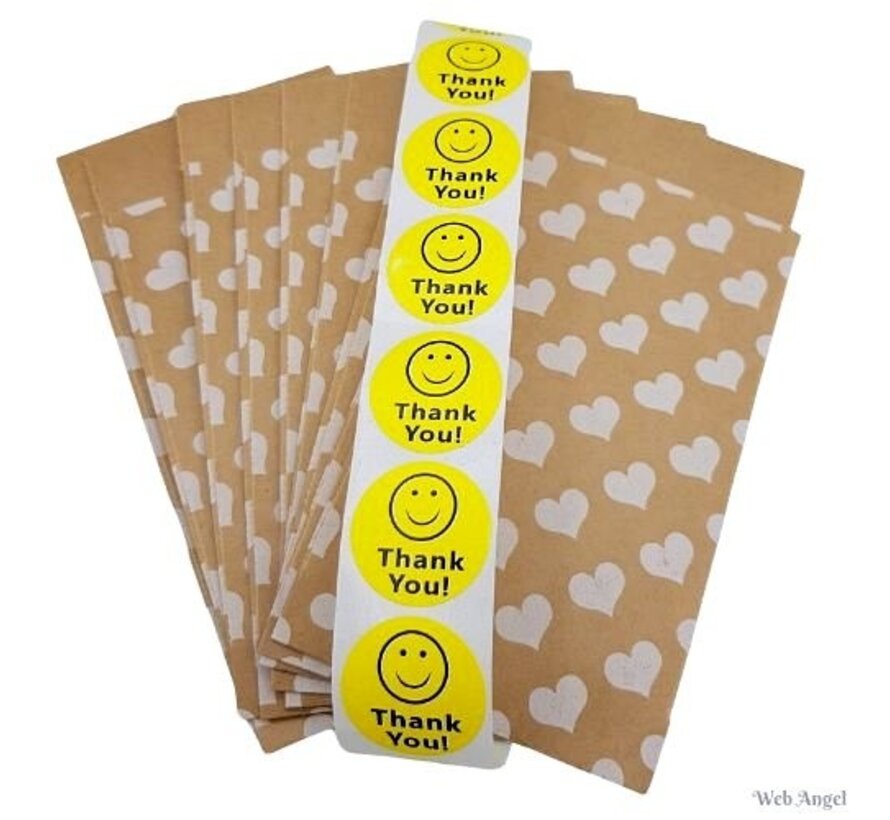 10 Cadeauzakjes - Witte Hartjes &  Stickers