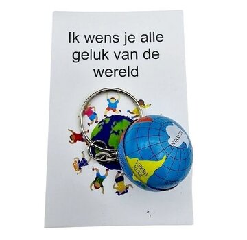 Sleutelhanger Wereldbol Metaal met Kaartje