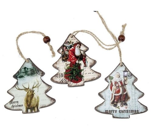 Hanger kerstboom hout met opdruk 3 stuks