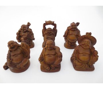 Boeddha set houtlook  6 stuks 5 cm