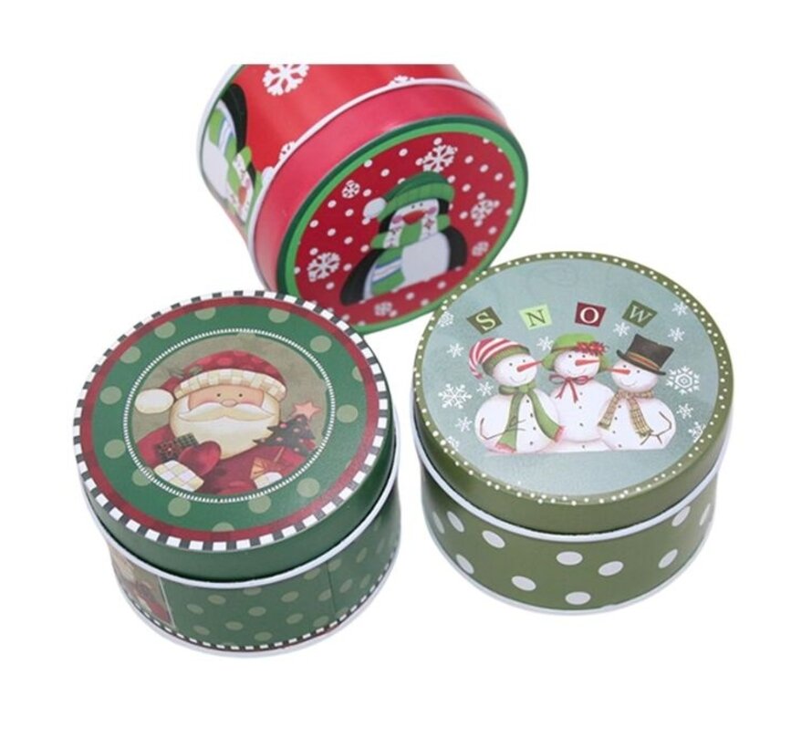 Metalen Kerstdoos met Dekseltje - Set van 3