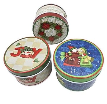 Metalen Kerstdoos met Dekseltje - Set van 3