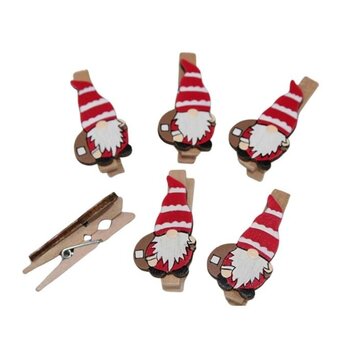 Kerstkabouter houten wasknijpers 6 stuks