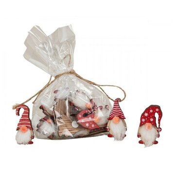 Houten kerstkabouters met sticker 12 stuks
