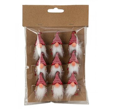 Houten kerstkabouters met klip 9 stuks