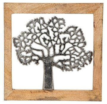 Metalen levensboom in houten frame