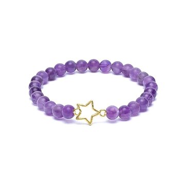 Armband amethist elastisch met ster bedel