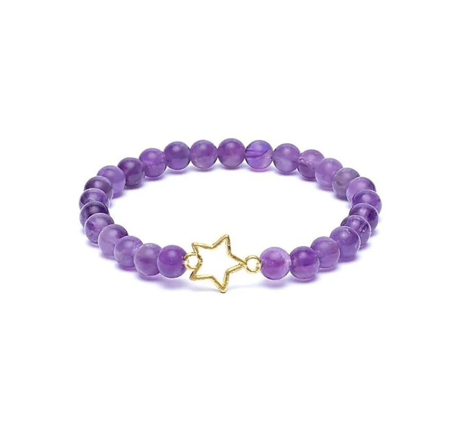 Armband amethist elastisch met ster bedel